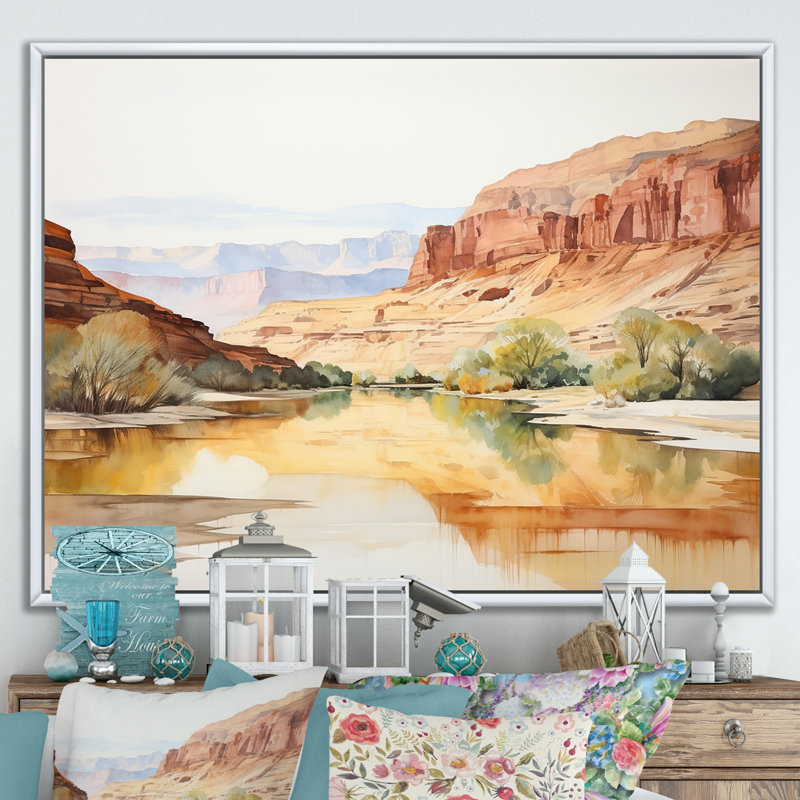 Minimalisme, vue de canyon sur toile, Cadre flottant blanc, H 24 po x l 32 po x P 1 po