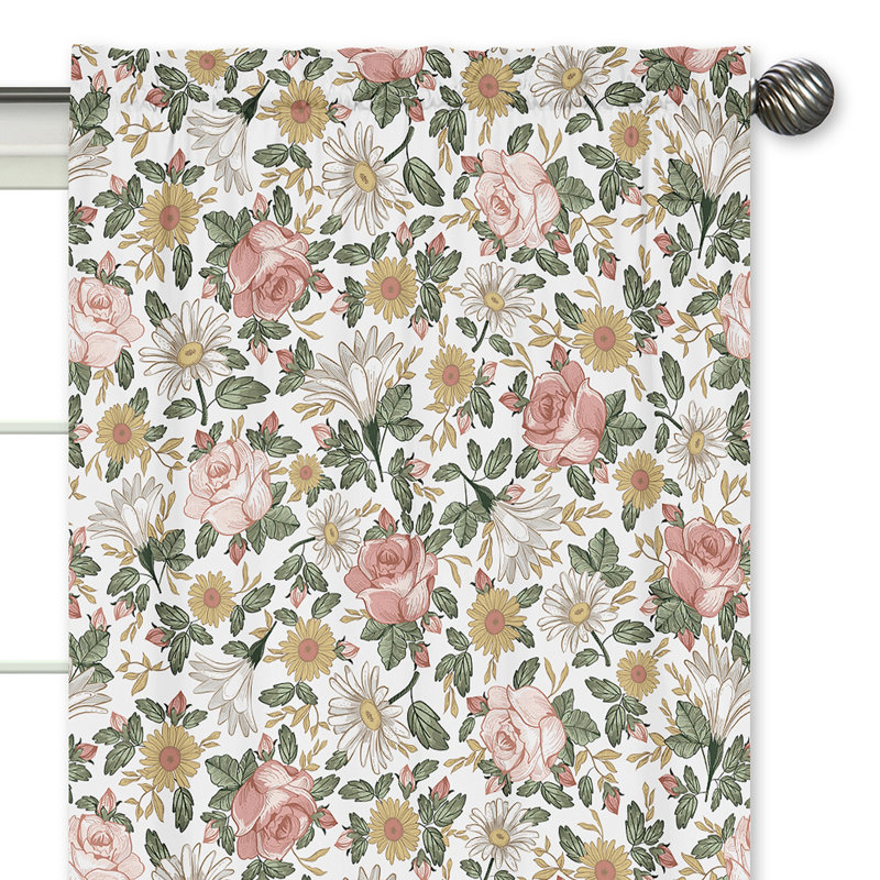 Vintage Floral Semi-Sheer Rod Pocket Curtain Panels