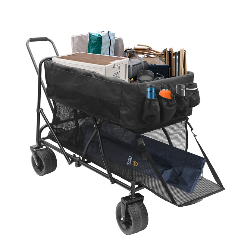Chariot pliable robuste à deux étages, hayon, roues tout-terrain, capacité de 450 lb