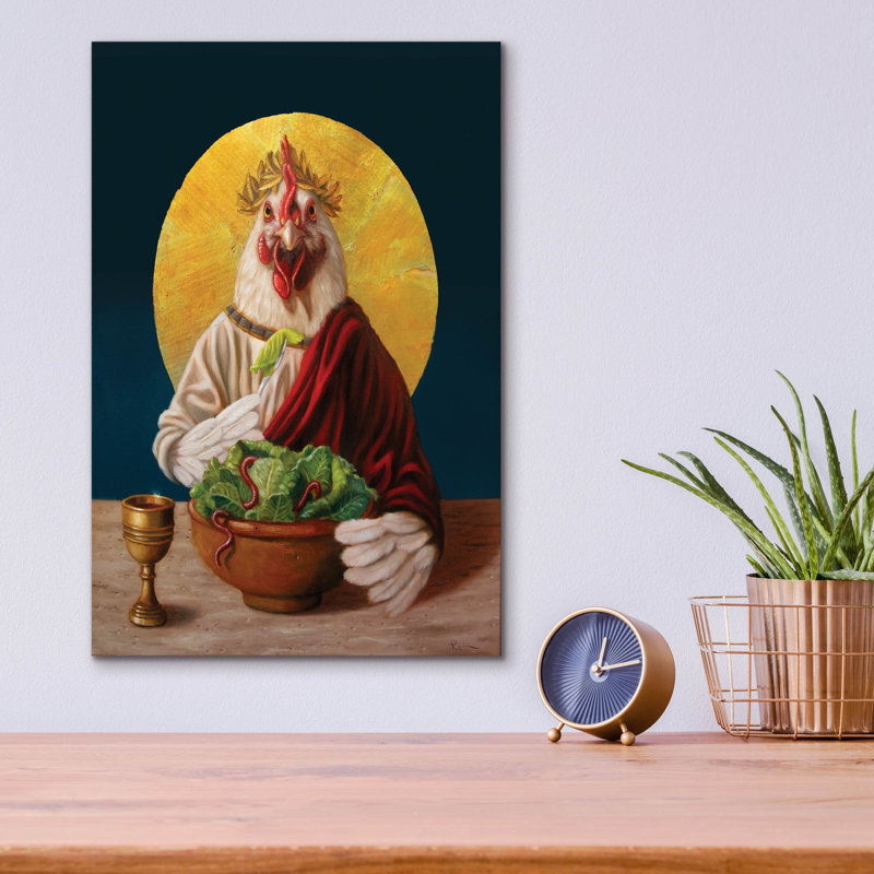 «Chickin Caesar» par Lucia Heffernan, art mural en verre acrylique, H 16 po x l 12 po