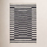Heights Hand Loomed Striped Area Rug in Charcoal/Ivory
