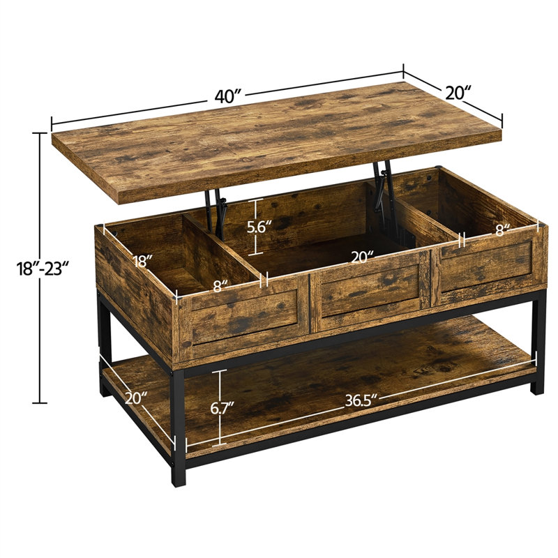 Table basse à plateau relevable avec rangement Clintin, Brun rustique