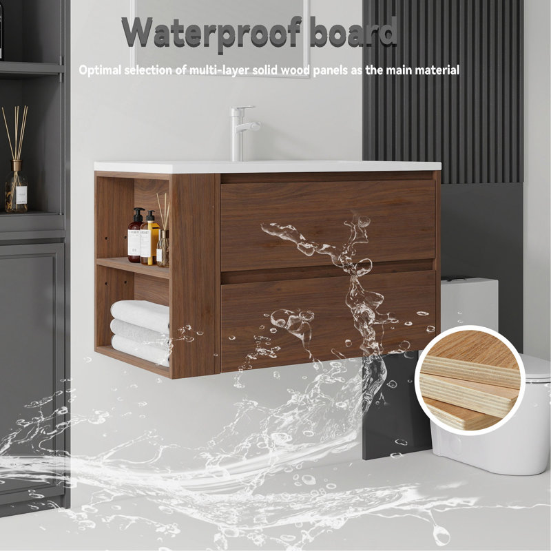 Meuble-lavabo suspendu de 91 cm (36 pouces) avec lavabo, tiroir à fermeture douce, lavabo en céramique et contreplaqué., 36"