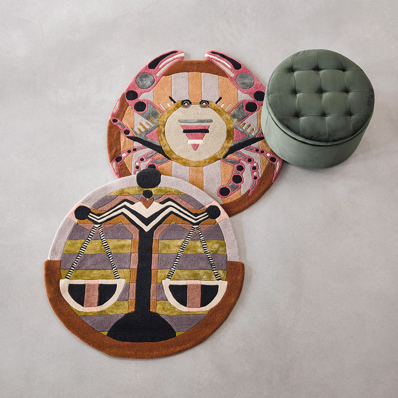 Hand Tufted Abstract Area Rug in Brown/Orange/Pink, Round 3'3"