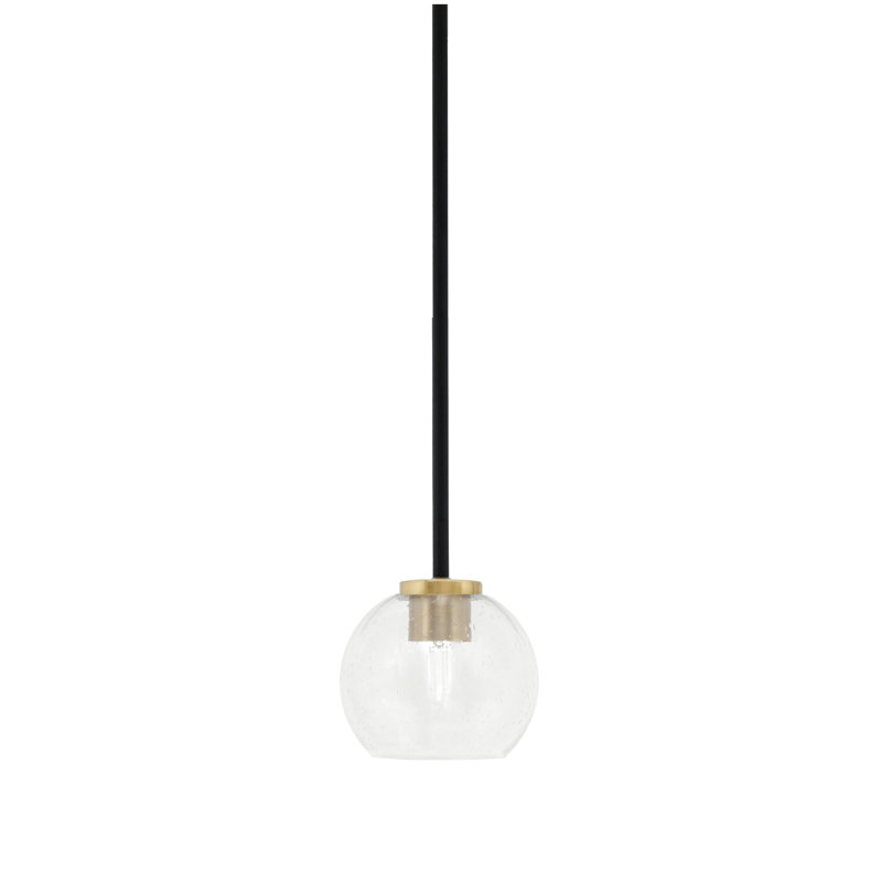 Mini-luminaire suspendu 1 lumière Amarmula, noir mat et finition laiton vieilli, verre transparent 5,75 po, Clair