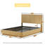 Structure de lit pour grand lit en placage de bois cannelé avec tête de lit et support à lattes en métal, structure de lit plateforme moderne à profil bas pour la chambre à coucher, ton chêne naturel-1131169509