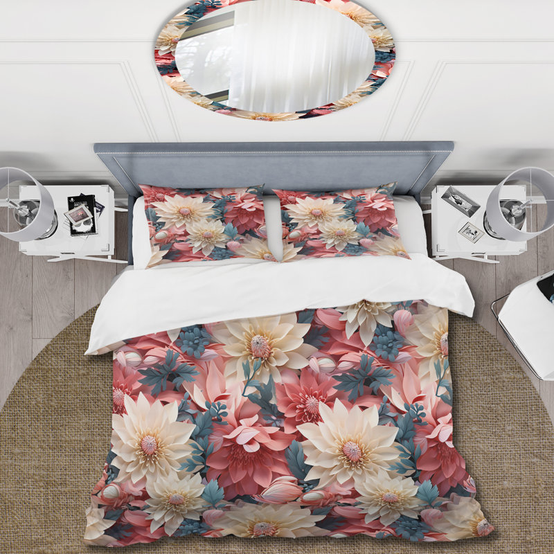 Ensemble de housse de couette à motif floral French Romance III, Housse de couette pour grand lit et 2 taies décor