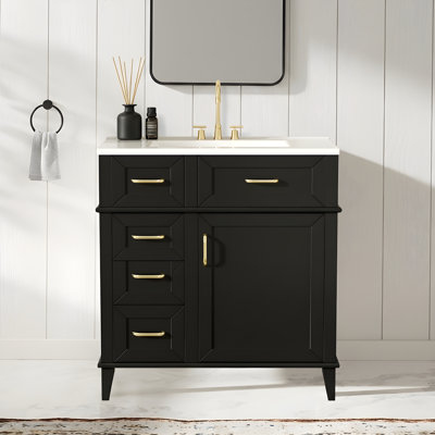30" Bathroom Vanity With Ceramic Sink,three Soft Close Drawers