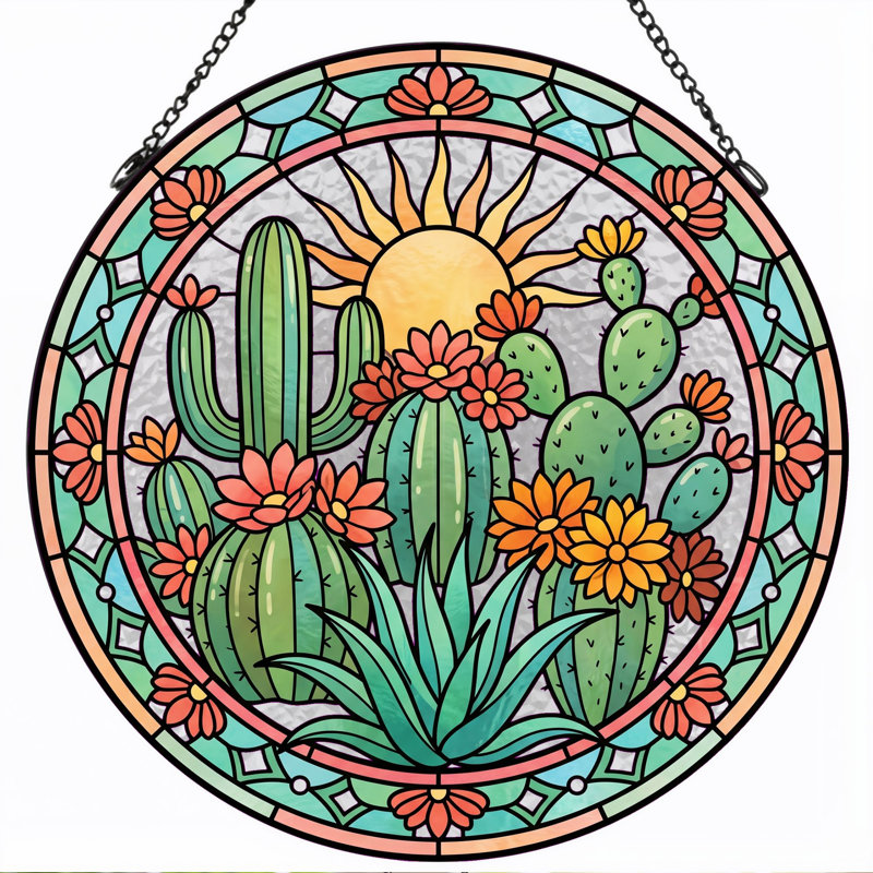 Vitrail Cactus Sun, 7.8"H