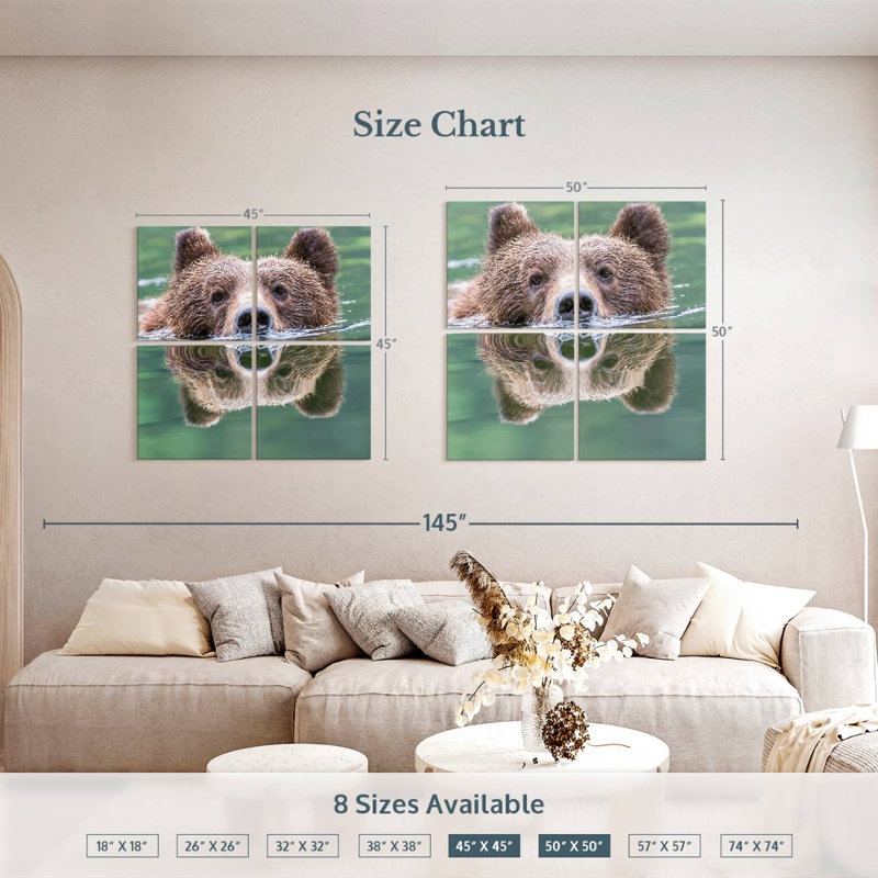 Brampt Grizzly Bear Swimming Reflection, 50" H x 50" W