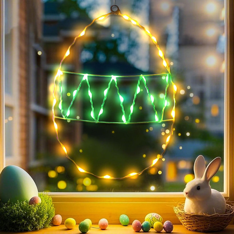 Window Light With Timer 2 Pieces Easter Decoration Window Light Hanging LED String Lights Easter Decoration Window Lights Battery