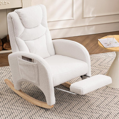 Rocking Chair Nursery, Modern Glider Chair with Adjustable Footrest and Solid Wood Legs