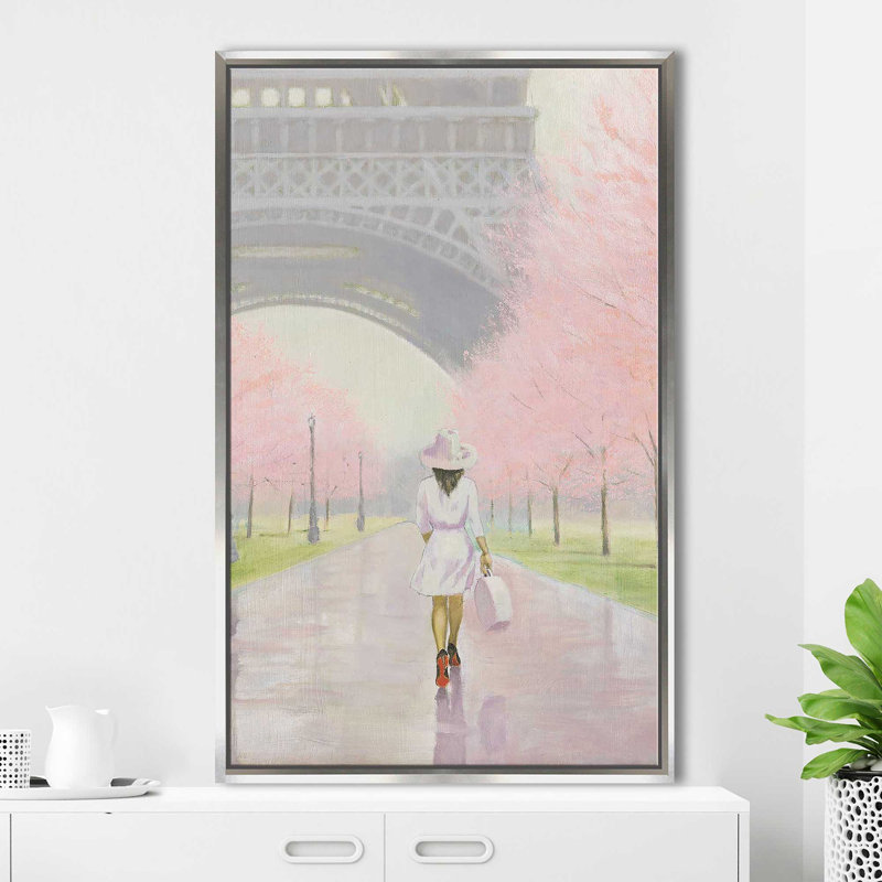 Printemps à Paris I - Peinture, Cadre flottant argent, H 63,5 po x l 39,5 po x P 2 po