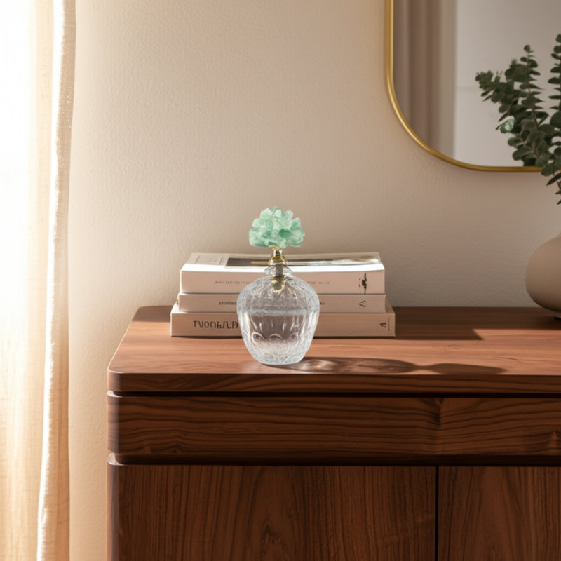 Decorative Glass Stone Metal Jar With Sculpted Fauna Lid Detailing And Textured Transparent Body For Unique Accent Display