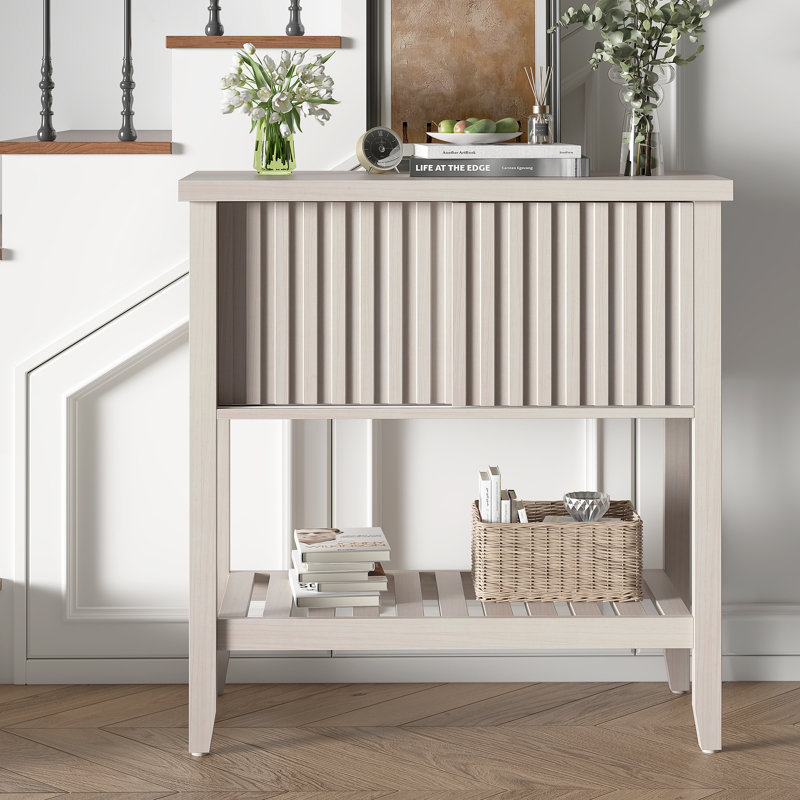 Console Modern Modern, 31,5 "avec portes coulissantes cannelées et tablette de rangement