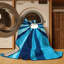 Tapis rayé bleu lavable à la machine Cain-823248379