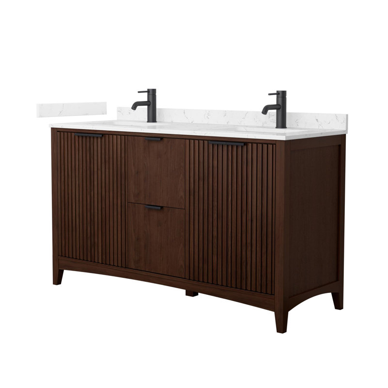 Palmilla 60" Freestanding Double Bathroom Vanity with Cultured Marble Top, Brown, Matte Black