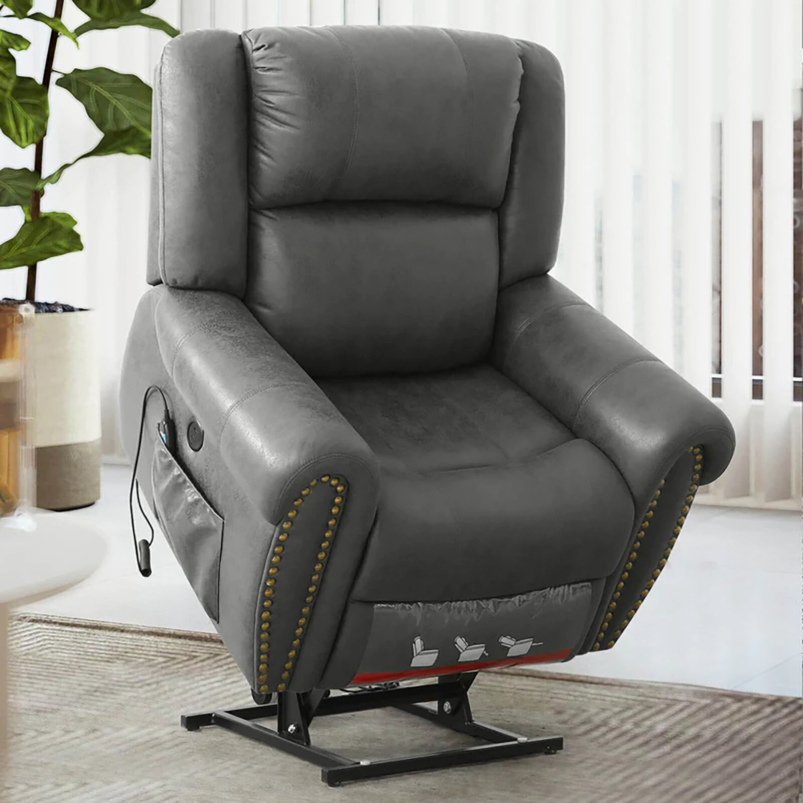 40.5 Wide Contemporary Microsuede Very Comfortable Power Reclining Heated Massage Chair Latitude Run Fabric: Dark Gray Microfiber/Microsuede