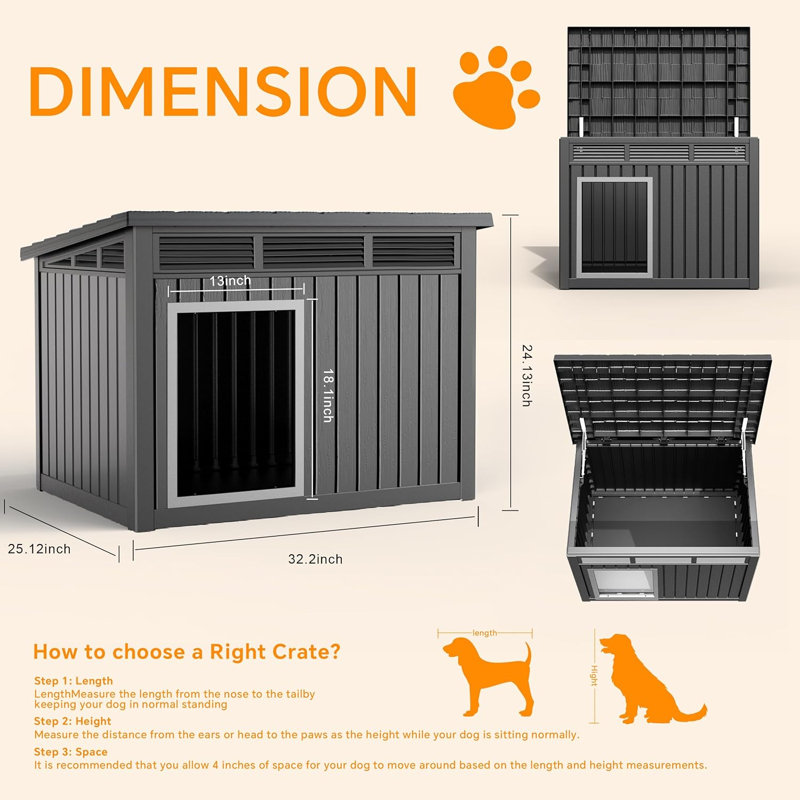 Niche pour chien pour l'intérieur et l'extérieur avec des planchers amovibles résistants aux intempéries pour les chiens de taille moyenne à grande