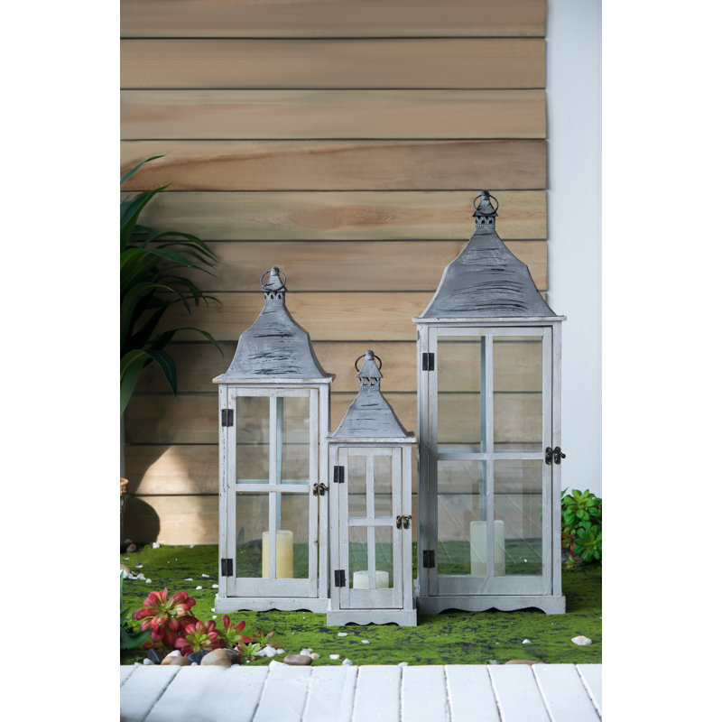 Lanterne pour fenêtre en bois + métal + verre 3 pièces gris