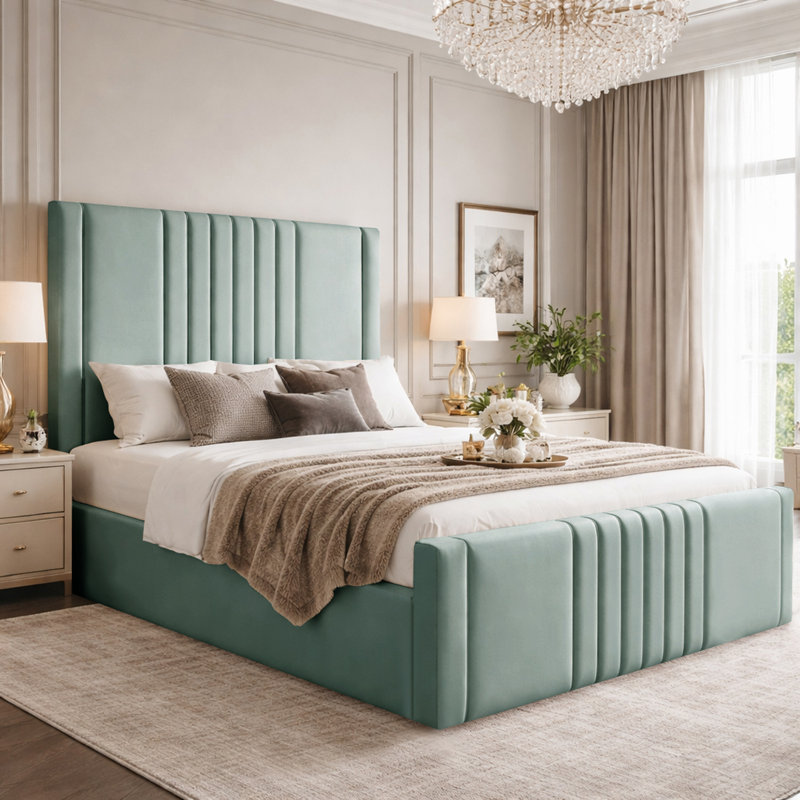 Haisley Upholstered Storage Bed Frame, Duck Egg, Double (4'6)