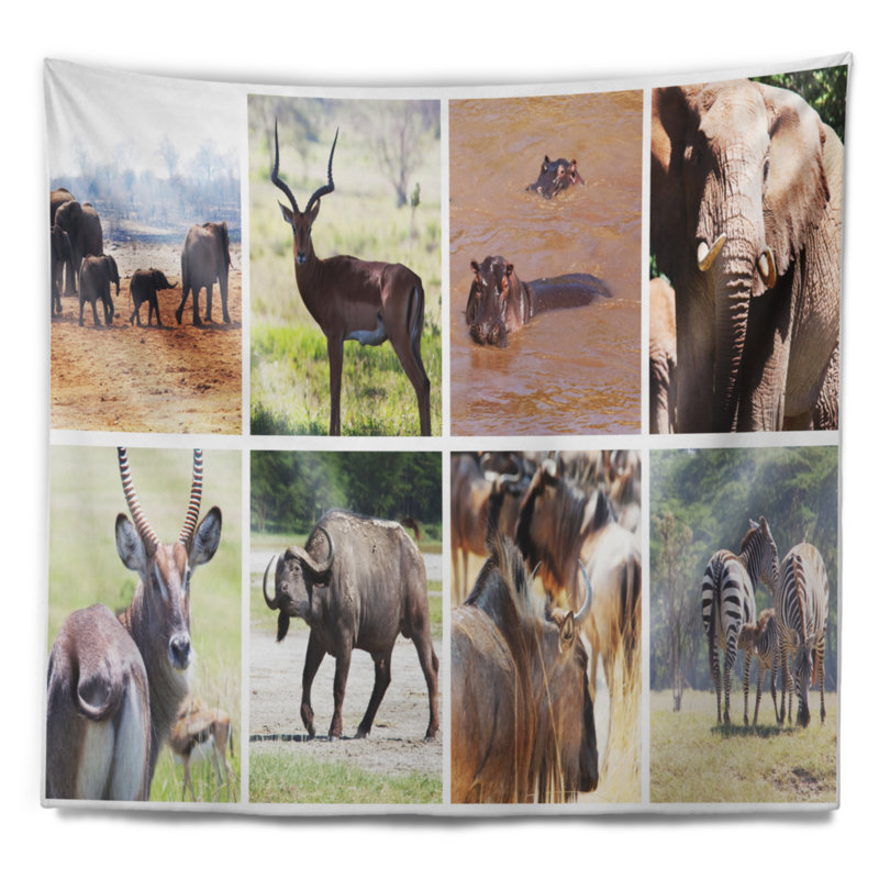 Tapisserie collage animalier, H 68 po x l 80 po