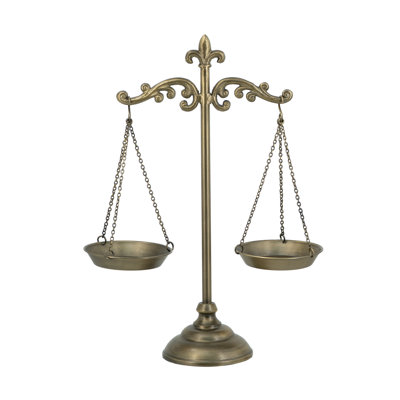 14x5x17.5" Decorative Bronze Iron Balance Scales With Ornate Scrollwork Design