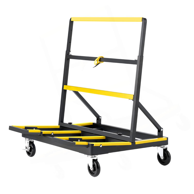 Chariot pour cloison sèche, capacité de charge de 1800 lb, chariot à panneau en acier avec 4 roulettes pivotantes et plateforme extensible, chariot à panneau pliable avec sangle d'arrimage pour la manipulation du contreplaqué, de la plaque de plâtre, du verre