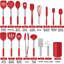 Ensemble d'ustensiles de cuisine 17 pièces avec poignée en acier inoxydable, ustensiles de cuisine en silicone avec support, ustensiles de cuisine antiadhésifs, résistant à la chaleur, rouge