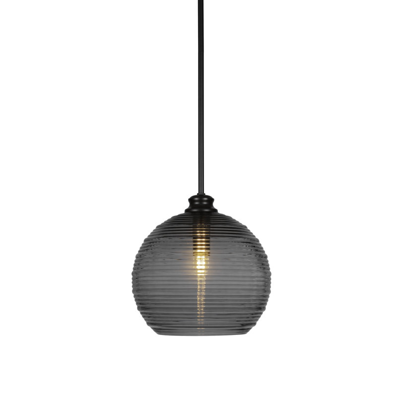 Luminaire suspendu avec tige 1 lumière Malena, Noir, Noir mat, H 12 po x l 12 po x P 12 po
