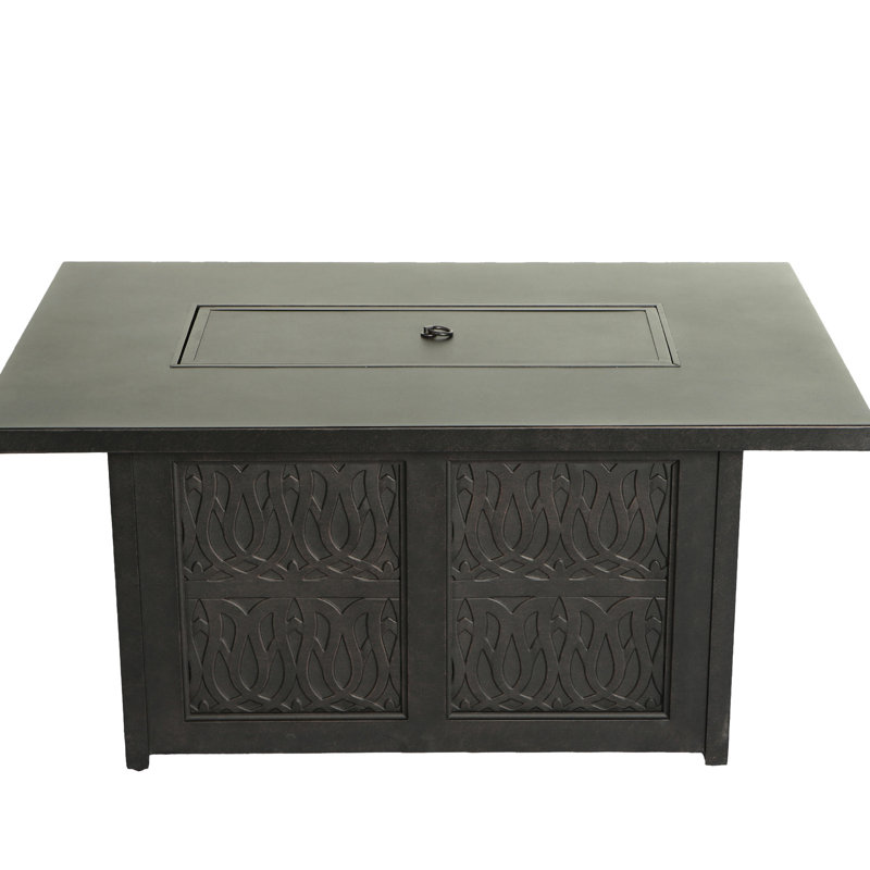 Table de feu rectangulaire en aluminium 50 x 32 po, 55 000 propane, verre et couvercle, bronze antique, confortable pour l'extérieur, propane, verre
