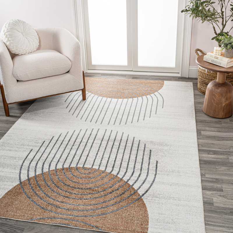 Lakysha Geometric Modern Low-Pile Machine-Washable Cream/Terra Rug, Rectangle 7'10" x 10'