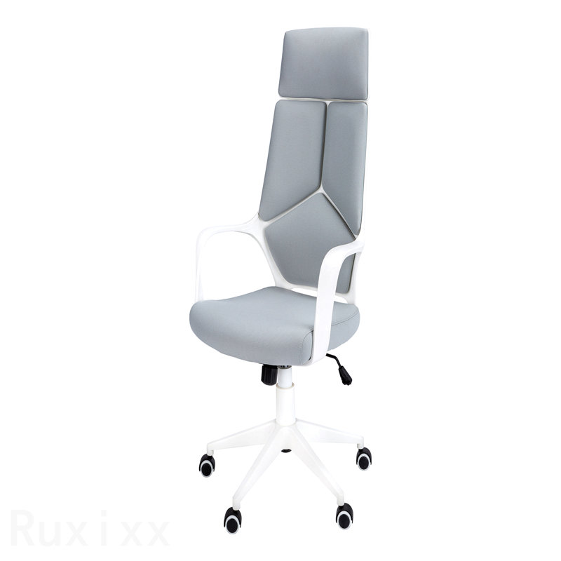 Gray Mesh White Metal Office Chair, Adjustable Height, Swivel, Ergonomic, Armrests, Computer Desk Work, Contemporary Modern