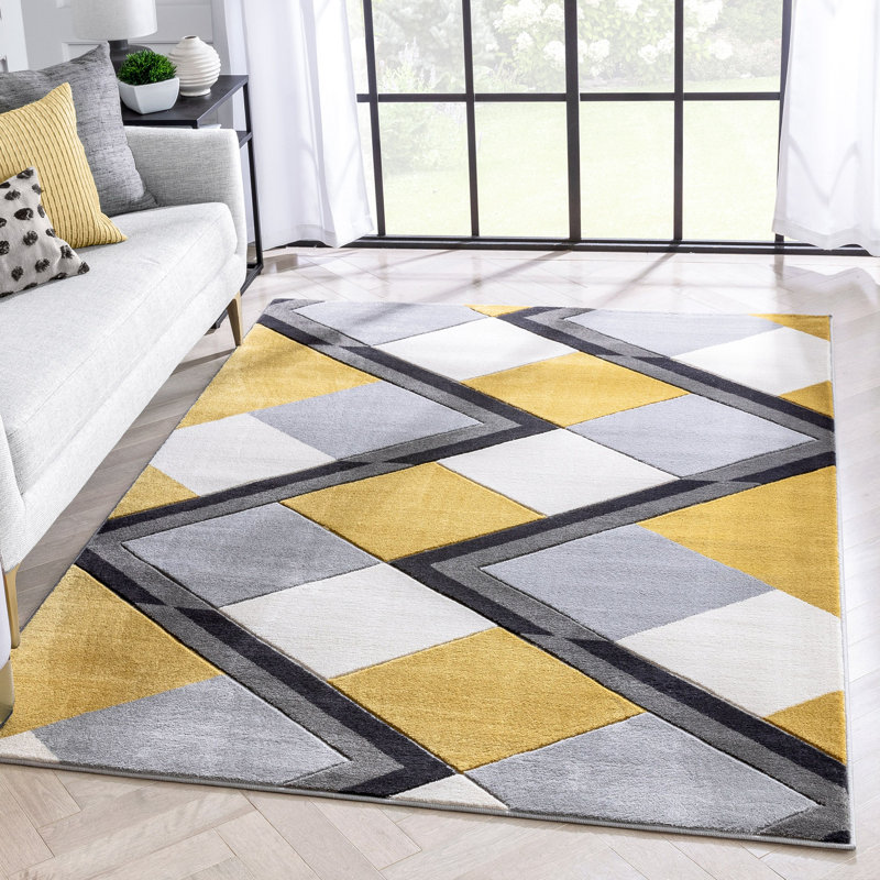 Markovich Gold Modern Geometric Stripes 3D Textured Rug, Rectangle 3'11" x 5'3"