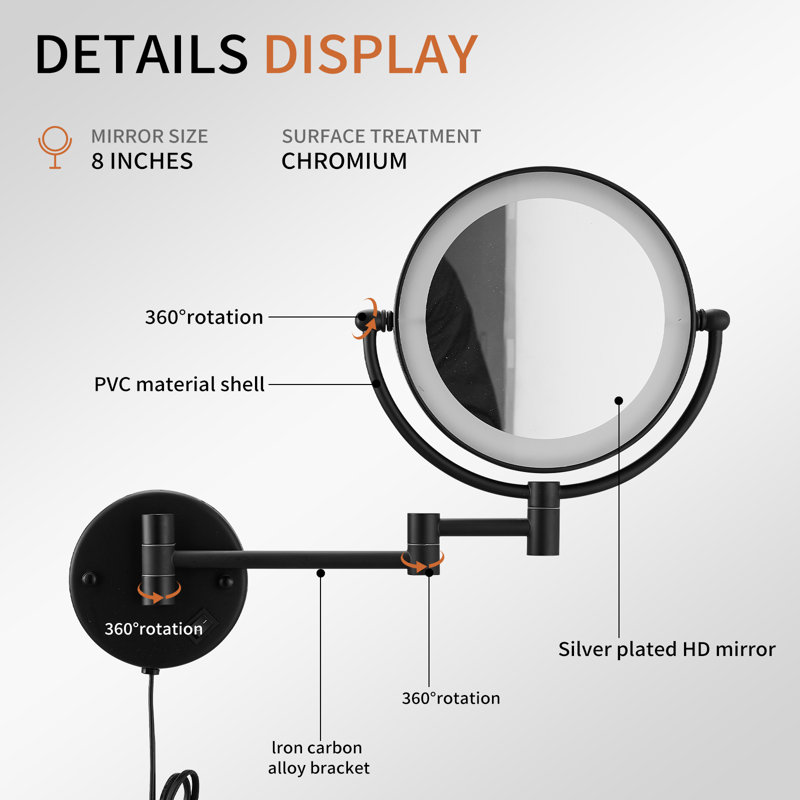 Metal Round Wall Mirror, Black