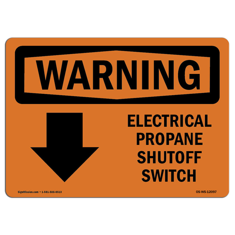 OSHA WARNING Sign - Electrical Propane Shutoff Switch With Symbol, 12" H x 18" W x 0.1" D