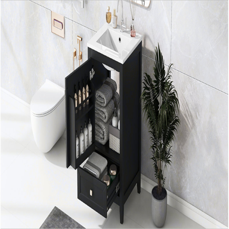 Meuble-lavabo de 20 po avec lavabo, armoire de salle de bain avec porte à fermeture douce, support de rangement et tiroir