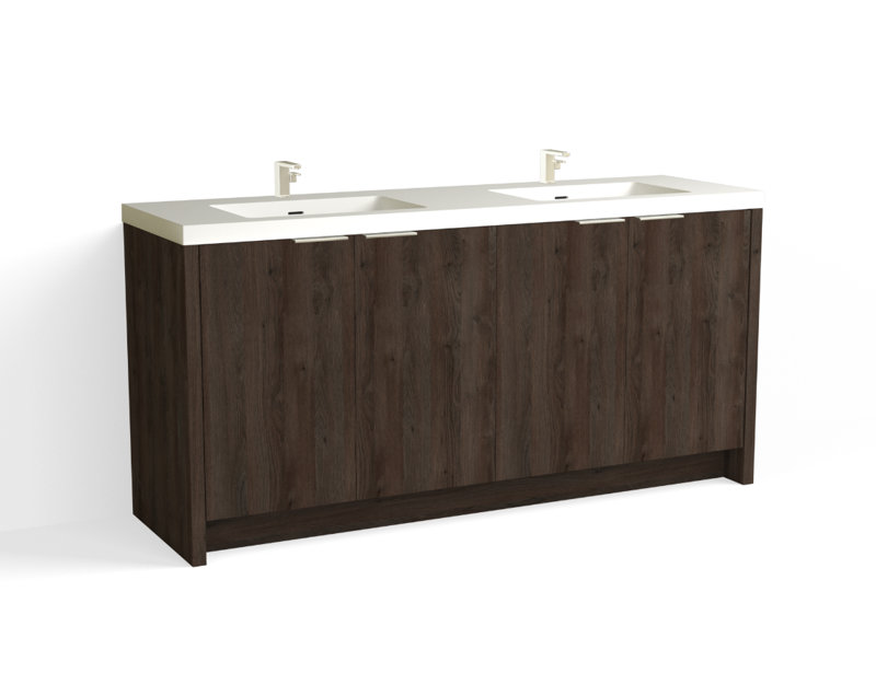 Mesa 72" W Freestanding Double Bathroom Vanity , White Matte, Nocino/Satin Nickel, Single-Hole