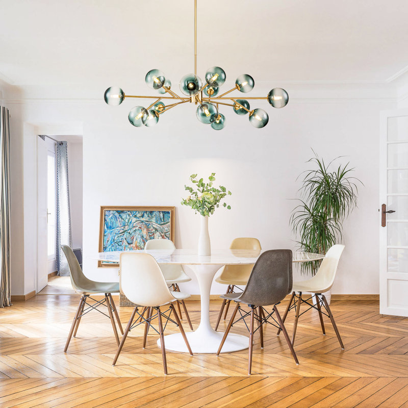 Burness 15 - Light Sputnik Modern Linear Modern Glass Bubble Dining  Chandelier, Gold