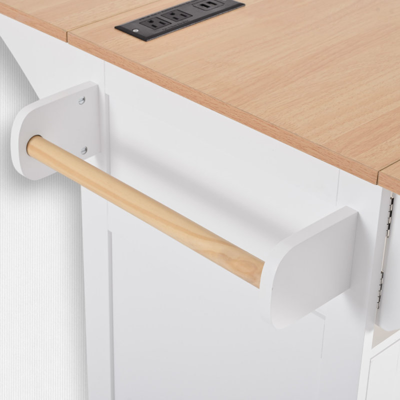 Îlot de cuisine en bois avec abattant 55,7 po, Blanc