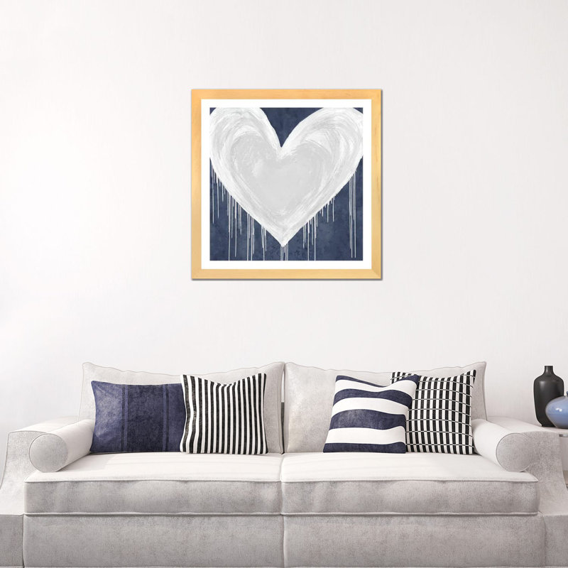 «Big Hearted White on Blue» par Lindsay Rodgers - impression d'art graphique, H 24 po x l 24 po x p 1 po, Papier bois naturel