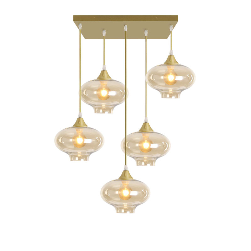 5 - Light Black Cluster Pendant, Amber, Gold