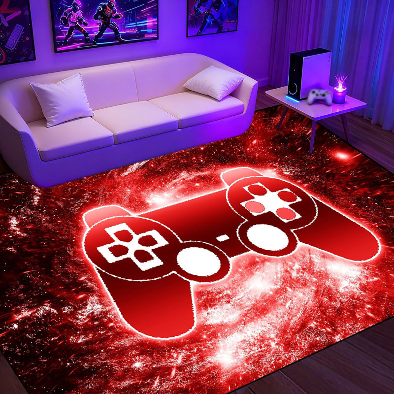 Gaming Theme Gamepad Controller Rug - Multi-Use Area Carpet For Boys' Bedroom Playroom Doormat Yoga Mat Gamer Decor
