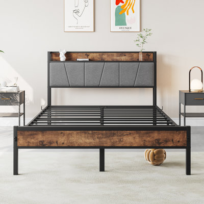 Size Bed Frame, Storage Headboard With Charging Station, Solid And Stable, Noise Free, No Box Spring Needed, Easy Assembly by 17 Stories
