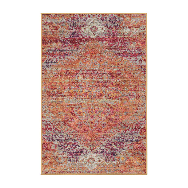 Tapis contemporain rouge / brun, Rectangle 5 pi x 7 pi
