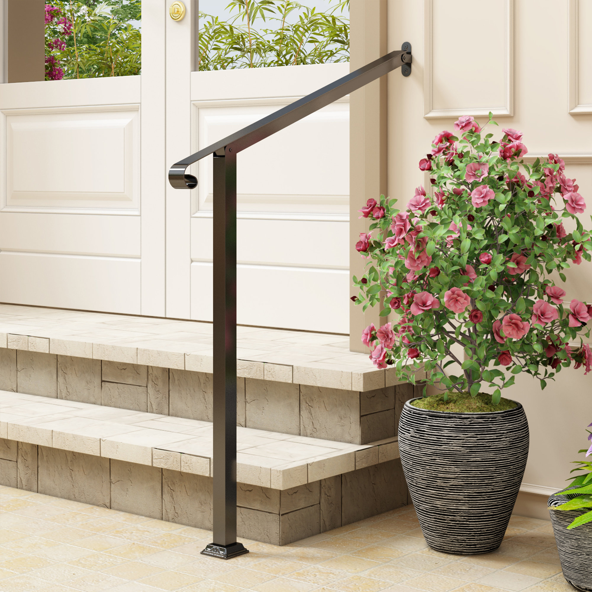 AMLOOPH Rampe d'escalier pour escaliers, rampe d'escalier de 3 m, rampe d' escalier noire, rampe d'escalier murale avec raccords, mains courantes antidérapantes pour marches intérieures et extérieures