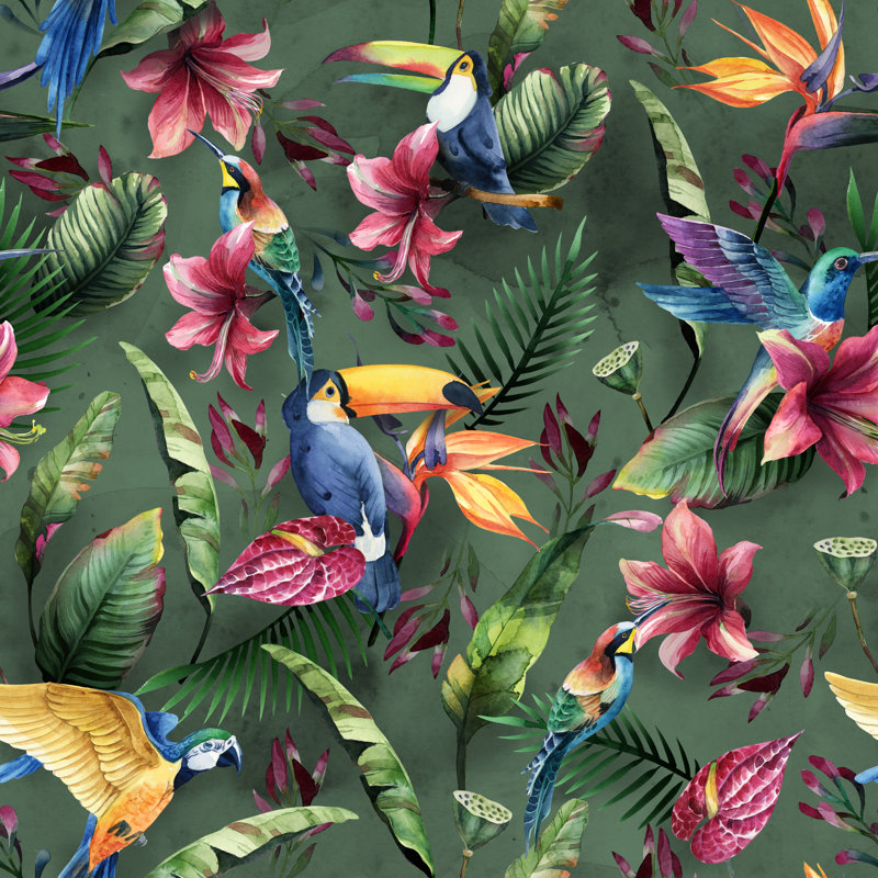 Tropical Birds Illustration - Wrapped Canvas Print, 51cm H x 51cm W x 3.8cm D