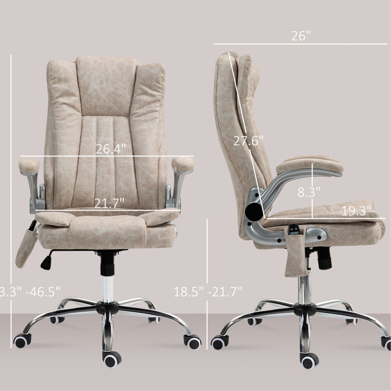 Fauteuil de bureau blanc crème avec huit modes de massage par vibration et siège réglable rabattable pour un massage productif, fonction de la chaleur, hauteur et