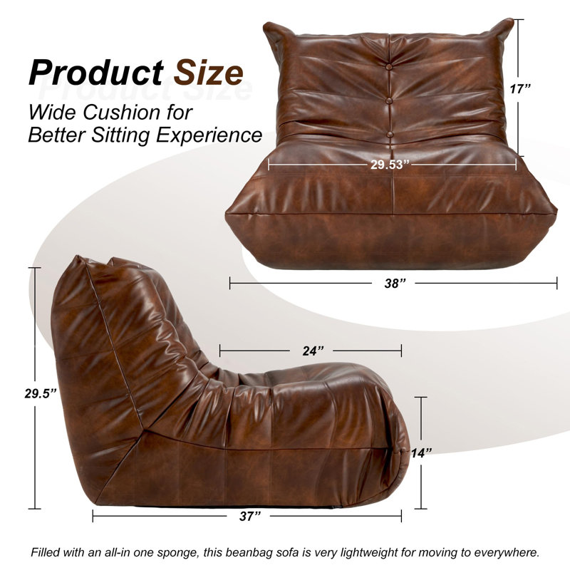 Bean Bag Chair Lazy Floor Sofa, Brown Faux Leather