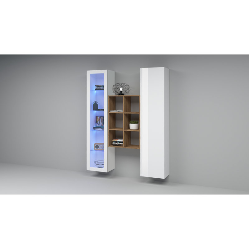 Maruska 180cm H x 140cm W Floating Bookcase, White Glossy